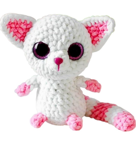 🐾 Zorrito de Peluche Blanco y Rosa – Amigurumi Hecho a Mano