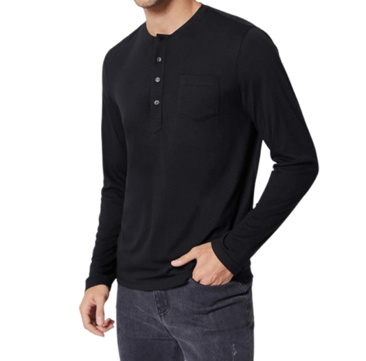 🖤 Camiseta Henley Hombre – Manga Larga Negra de Punto