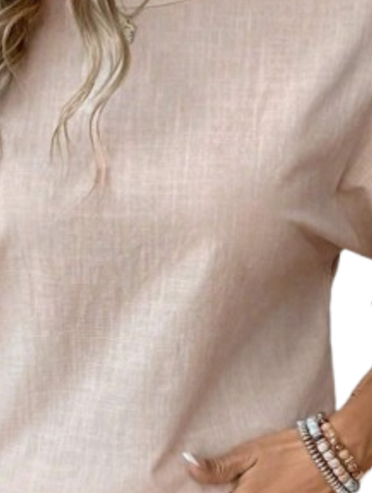 🍑 Blusa de Manga Media y Cuello Redondo Unicolor