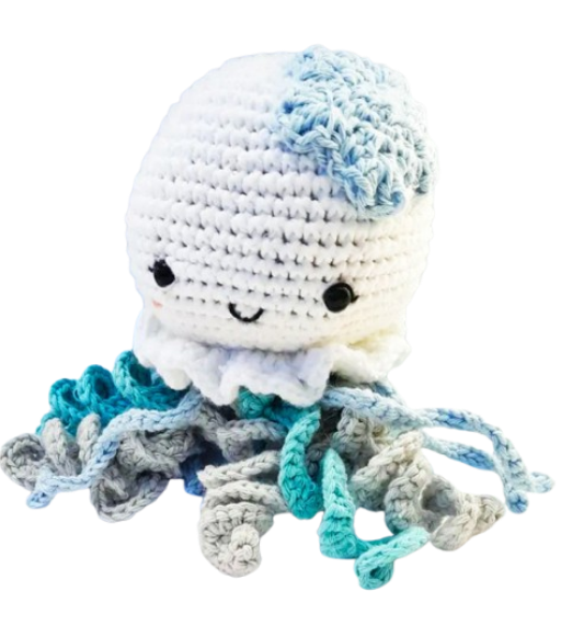 🐙 Medusa Marina Azul y Blanca – Amigurumi Hecho a Mano