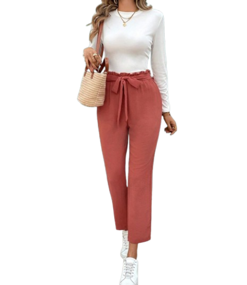 🍂 Pantalones de Cintura con Volante y Cinturón