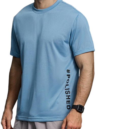 💪 Camiseta Fitness Hombre – "#POLISHED" Celeste