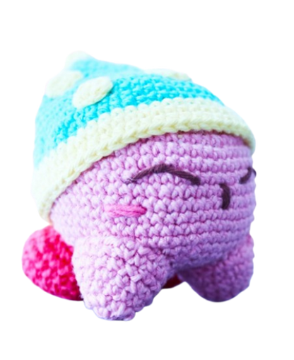 ⭐ Kirby Dormilón con Gorro Nocturno – Amigurumi Hecho a Mano