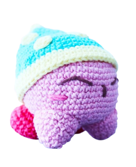 ⭐ Kirby Dormilón con Gorro Nocturno – Amigurumi Hecho a Mano