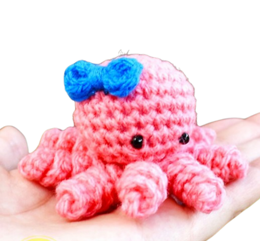 🐙 Pulpo Rosa con Lazo Azul – Amigurumi Hecho a Mano