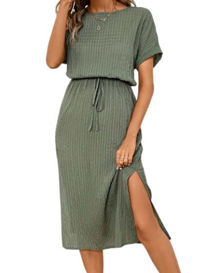 🫒 Vestido de Verano para Mujer con Textura de Rayas Verticales