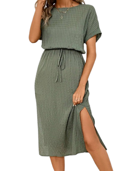 🫒 Vestido de Verano para Mujer con Textura de Rayas Verticales