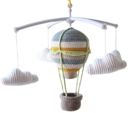 🎈☁️ Móvil Globo Aerostático con Nubes – Amigurumi Decorativo Hecho a Mano