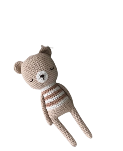 🧸💤 Osito Rayas Neutras – Amigurumi Hecho a Mano