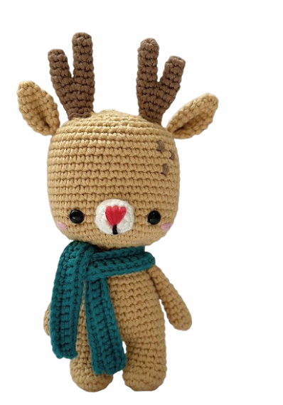 🦌 Reno Navideño con Bufanda Teal – Amigurumi Hecho a Mano