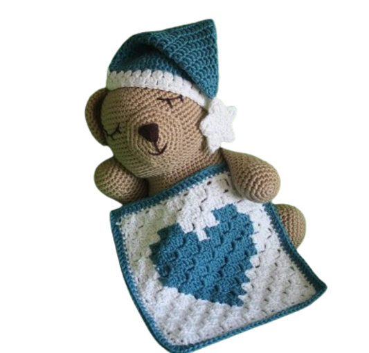 🧸 Osito Dormilón con Manta de Corazón – Amigurumi Hecho a Mano