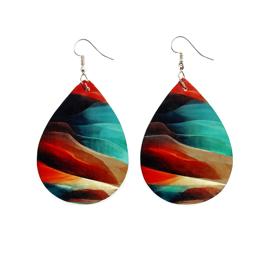 🎨 Colección Gotitas Abstractas – Pendientes de Madera Multicolor