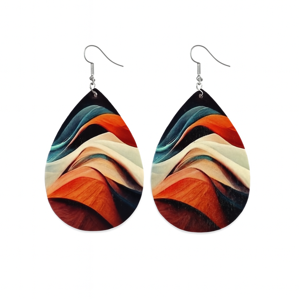 🎨 Colección Gotitas Abstractas – Pendientes de Madera Multicolor