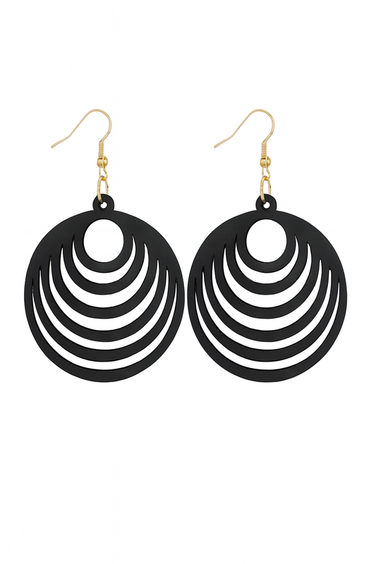 🖤 Pendientes de Madera – Anillos Concéntricos & Negro Mate