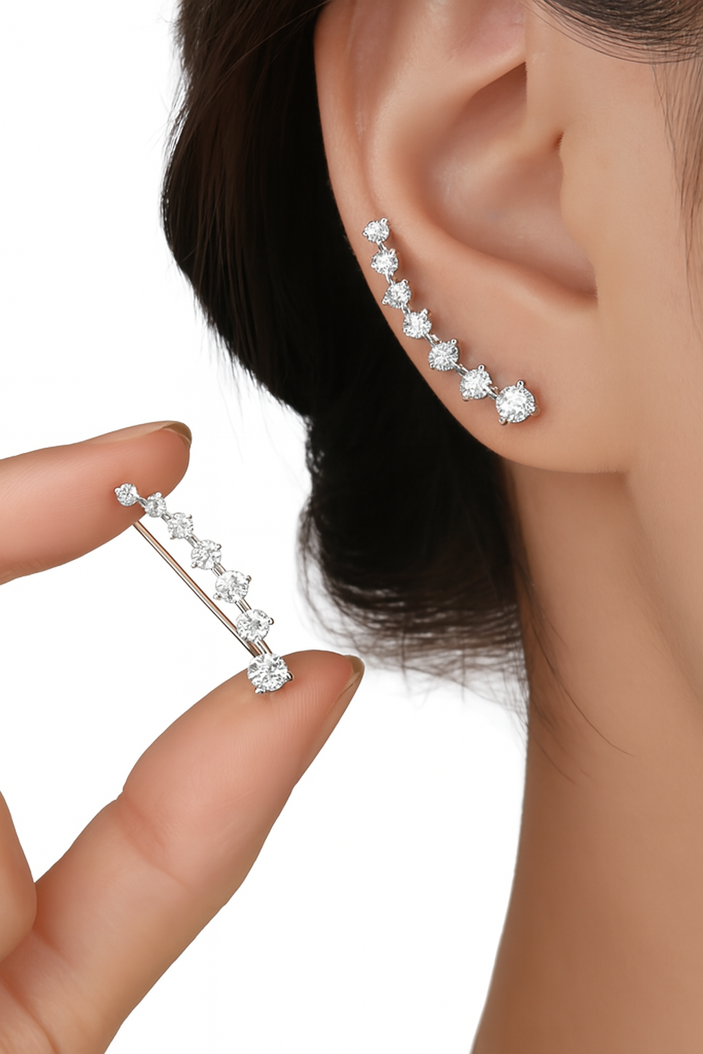 ✨ Ear Climbers Plateados – Brillo Diario