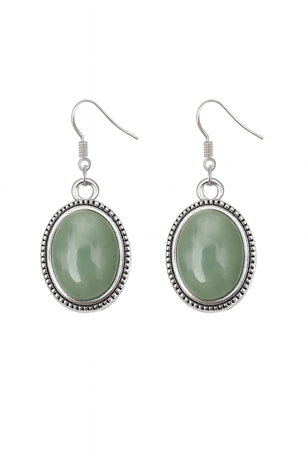 💚 Pendientes Vintage – Óvalo Verde & Marco Plateado