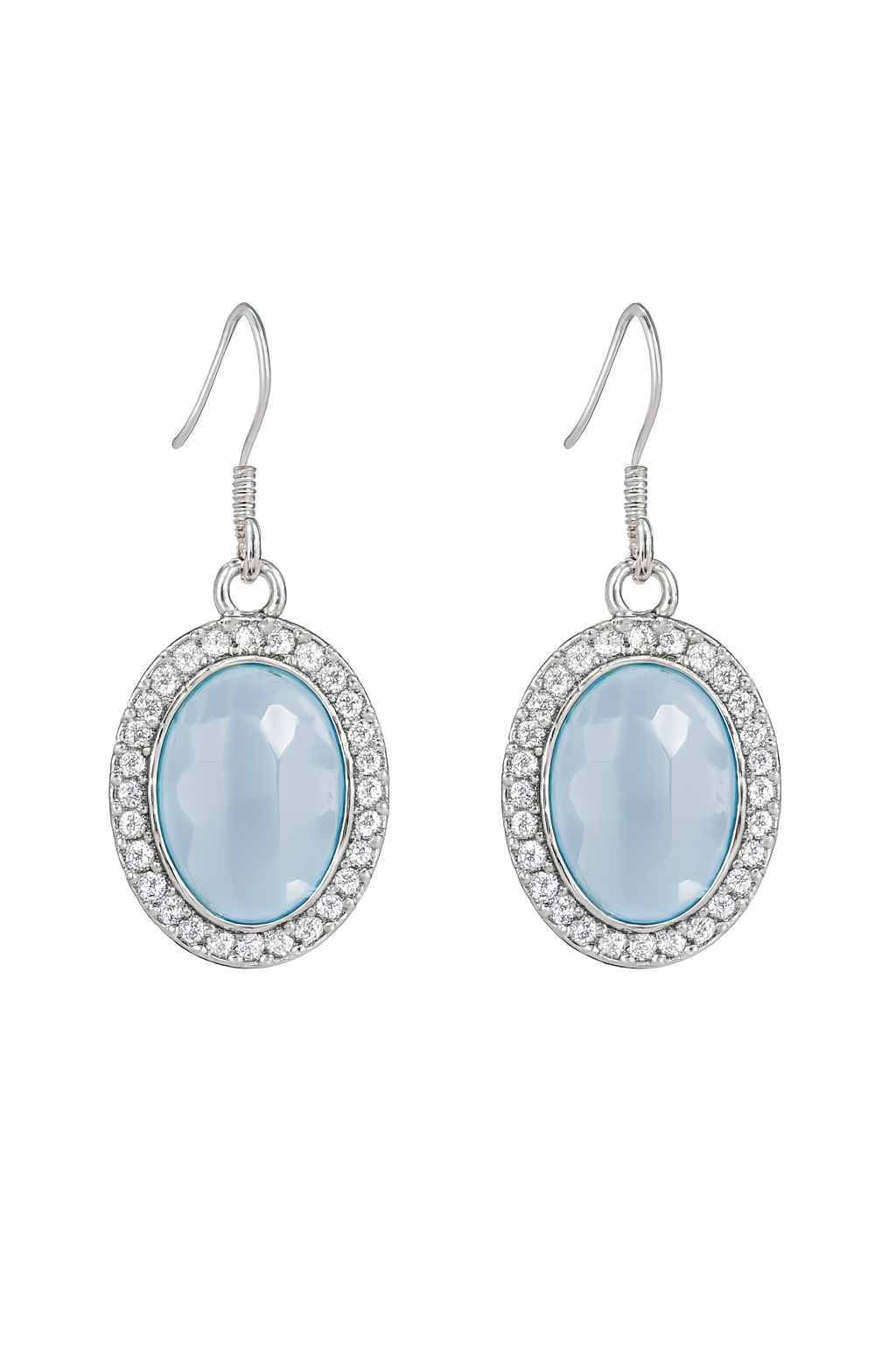 💎 Pendientes Elegantes – Gema Celeste & Halo de Diamantes de Imitación
