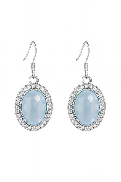 💎 Pendientes Elegantes – Gema Celeste & Halo de Diamantes de Imitación
