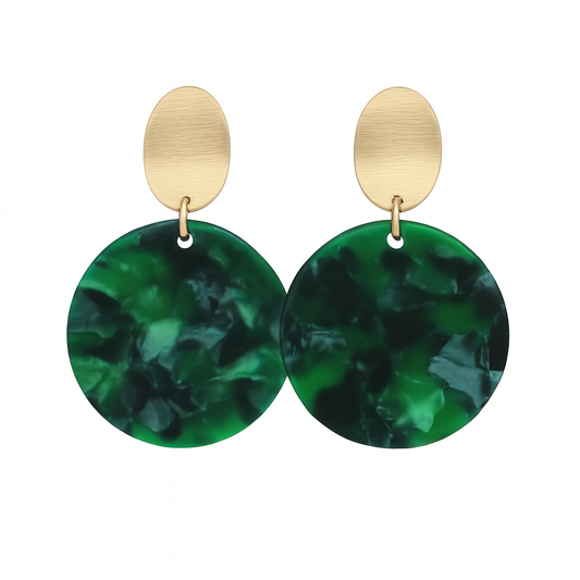 🟢 Pendientes Artísticos – Mármol Verde con Toque Dorado