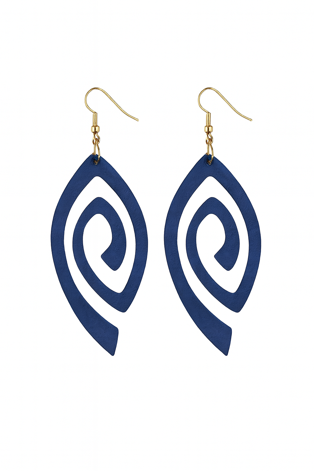 💙 Pendientes de Madera – Espiral Azul Marino & Silueta Geométrica