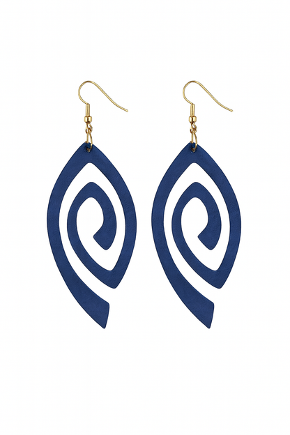 💙 Pendientes de Madera – Espiral Azul Marino & Silueta Geométrica