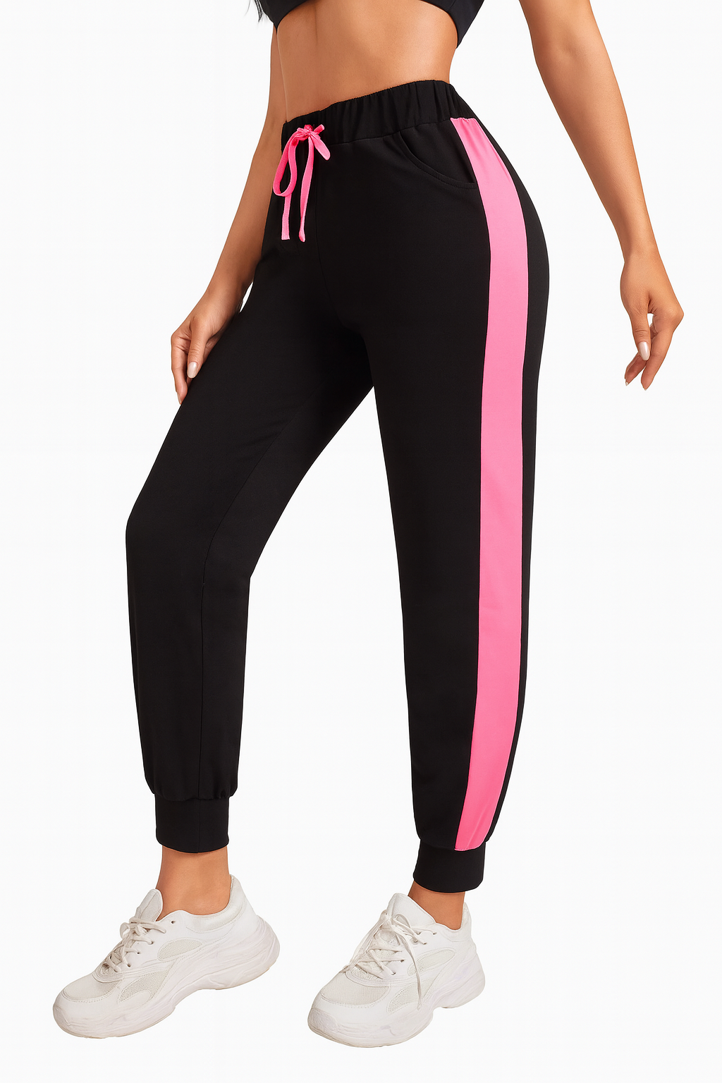 🖤 Pantalones Deportivos con Costura Lateral en Contraste y Cintura con Cordón