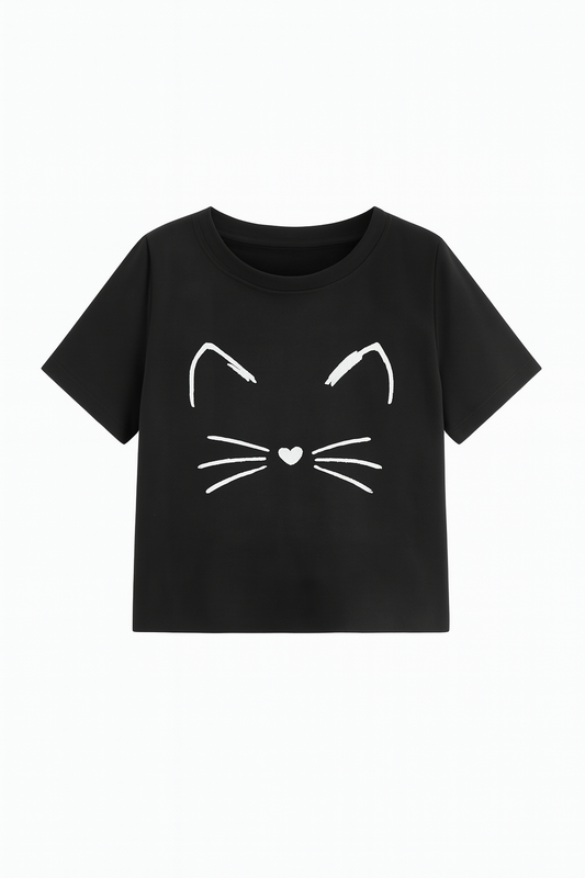 Camiseta Infantil – Estampado de Gato Minimalista