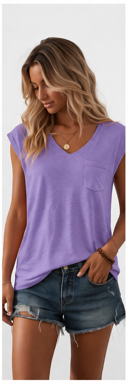 Polera Básica Sin Mangas Cuello V con Bolsillo