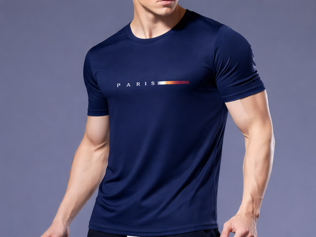 Polera Deportiva Hombre Cuello Redondo con Estampado Paris